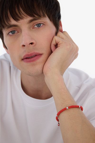 DeFacto Herrenarmband – geflochtenes Seil, Stahlstück, Silber und rote Schlangenmodell E6123axns