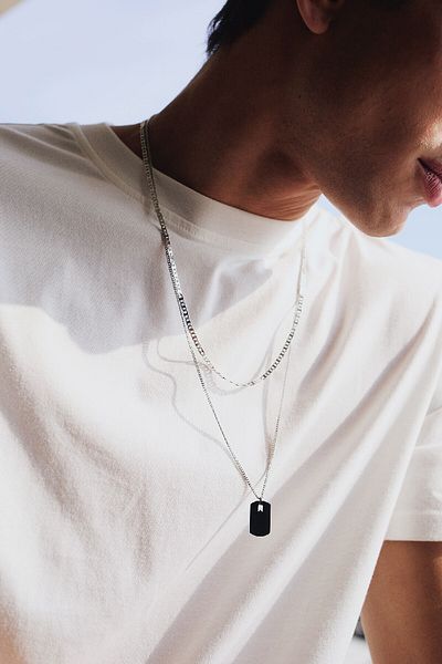 DeFacto Unisex 2-teilige schwarze Stahlplatte und Halskette Stahlkette E6223axns