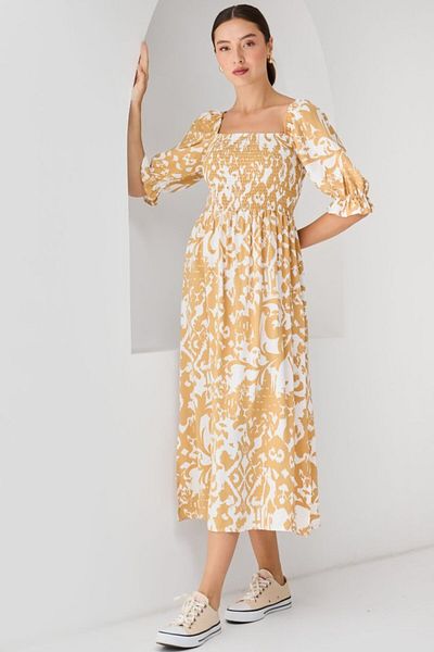 Moda Asmira 2512 Patterned Slit Dress - Yellow
