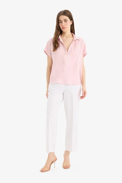 DeFacto Πουκάμισο Comfort Fit γιακάς Basic μονόχρωμη κοντομάνικη μπλούζα E5989AX25SP