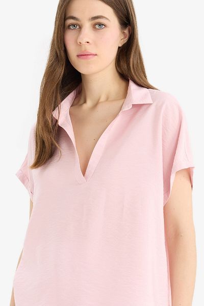 DeFacto Πουκάμισο Comfort Fit γιακάς Basic μονόχρωμη κοντομάνικη μπλούζα E5989AX25SP