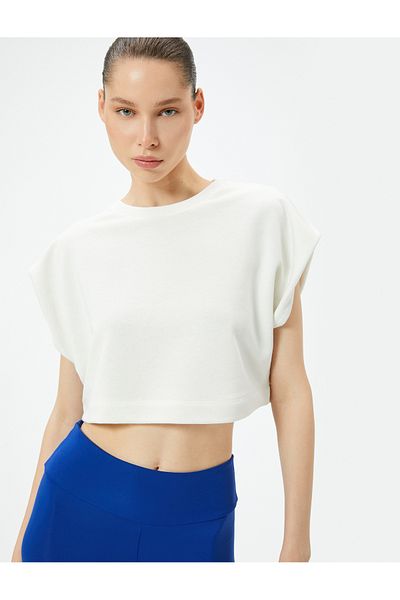Koton Relaxed Fit Sports Crop Sleeveless T-Shirt - Off Shoulder, Crew Neck