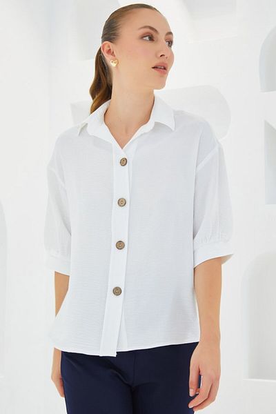 Modayakamoz White Short Sleeve Oversize Linen Shirt 20240