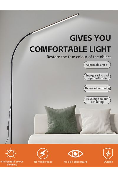 COOYA Nordic Modern Floor Lamp, With 3 Adjustable Color Temperature, 12W LED Bulb, for bedroom, Black
