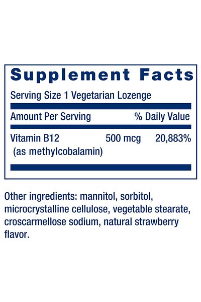 Life Extension Vitamin B12 Methylcobalamin 500mcg - Energy & Brain Health - Sugar-Free Veggie Lozenges - 100ct