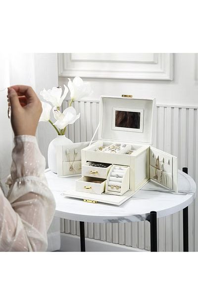 COOYA 3 Levels Jewellery Box Large, with Drawers, Baroque style, Built-in make-up mirror, for makeup