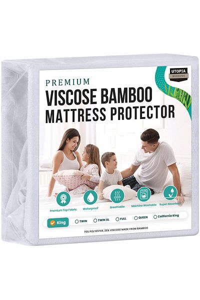 Utopia Bedding Premium Waterproof King Mattress Protector, Bamboo Viscose, Breathable, Fitted (White)