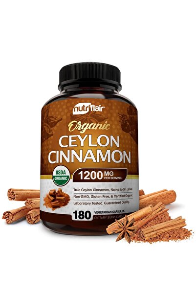 Nutriflair Organic Ceylon Cinnamon 1200mg, 180 Capsules - Joints, Inflammation, Antioxidant