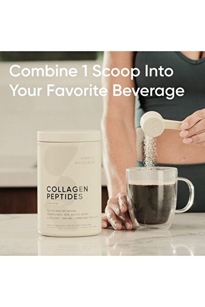 Sports Research Collagen Peptides, Unflavored, 16 oz., Hydrolyzed Type 1 & 3 Powder for Skin, Nails, Bones & Joints