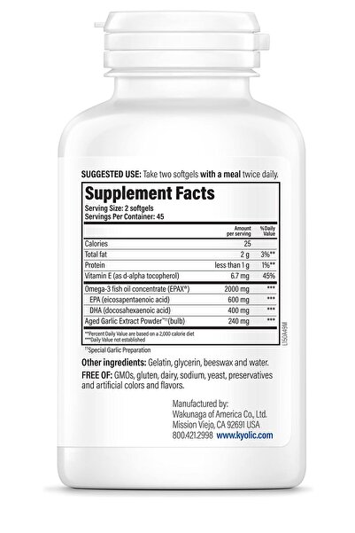 Kyolic Aged Garlic Extract 150, Cholesterol & Circulation, Omega-3, 90 Softgels (Packaging May Vary)