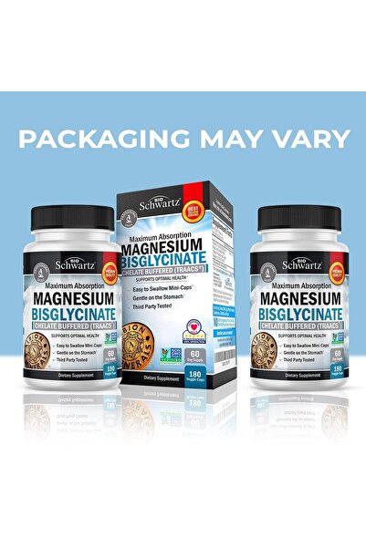 BioSchwartz Magnesium Bisglycinate Chelate - No-Laxative, Max Absorption, Energy & Bone Support, Non-GMO, 180ct