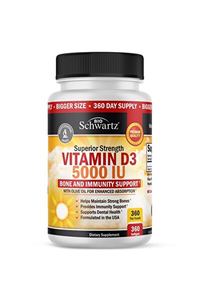 BioSchwartz Vitamin D3 5000 IU, Immune & Bone Support, Olive Oil, Gluten-Free, Non-GMO, 360 Softgels