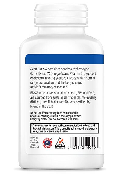 Kyolic Aged Garlic Extract 150, Cholesterol & Circulation, Omega-3, 90 Softgels (Packaging May Vary)