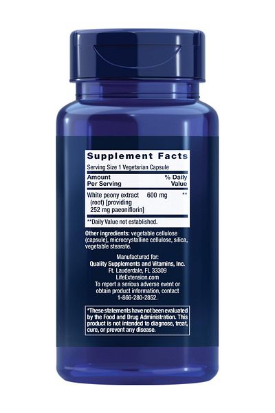 Life Extension White Peony Root Immune Support, Gluten-Free, Non-GMO, Vegetarian, 60 Capsules