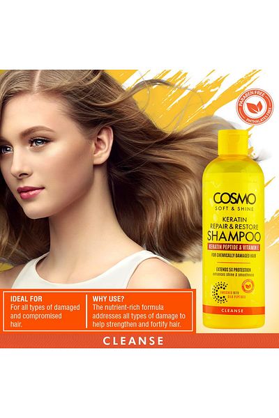 Cosmo Soft & Shine Keratin Shampoo 480ml, Keratin Peptide & Vitamin E