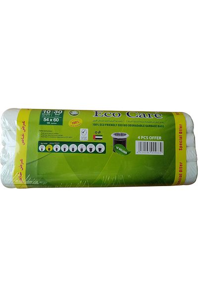 Eco Care Bin Liner Roll, 30S, 10 Gallon - 54X 60X4 - Assorted(White/Blue/Yellow/Black)