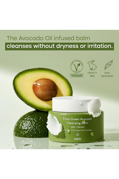 Purito Green Avocado Cleansing Balm 100ml, Melt-In Moisture, Vegan, Cruelty-Free, Korean Skincare