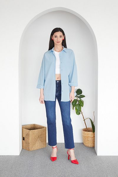 Fulla Moda Βασικό υφασμάτινο πουκάμισο Terikoton