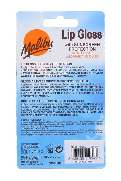 Malibu Lipgloss Duo With Sunscreen Protection - Coconut & Strawberry