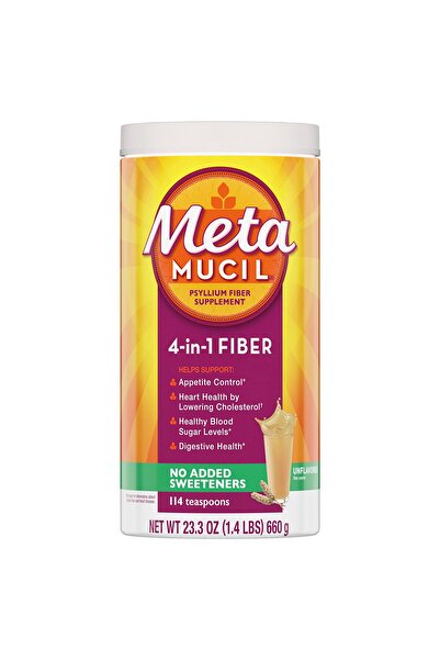 Metamucil Unflavored Psyllium Husk Powder Fiber Supplement, No Sweeteners, Digestive Health, 114 tsp