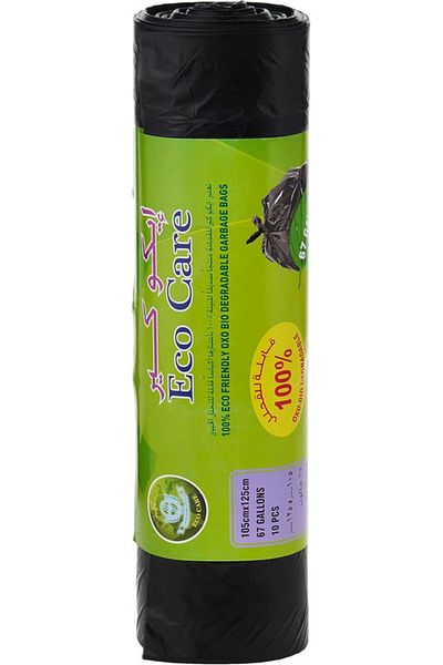Eco Care Black Garbage Bag Roll, 10S, 67 Gallon - 105X 125