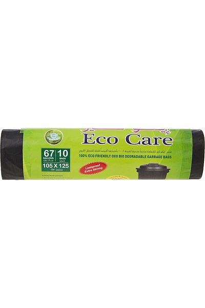 Eco Care Black Garbage Bag Roll, 10S, 67 Gallon - 105 X 125 2