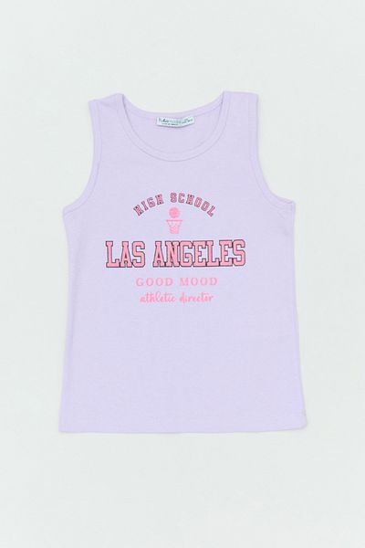 Fulla Moda 100% Cotton Las Angeles Text Printed Girls Sleeveless T-Shirt