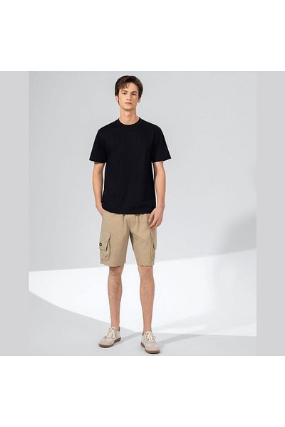 Giordano Men's Cotton Twill Cargo Shorts: Relaxed Fit, Elastic Waist Comfort