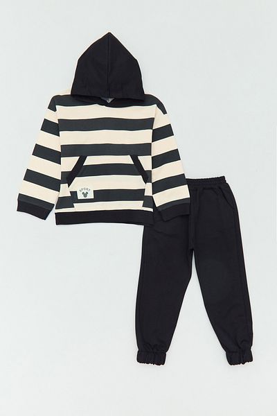 Fulla Moda 100% Cotton Striped Kangaroo Pocket Jogger Set of 2 Boys