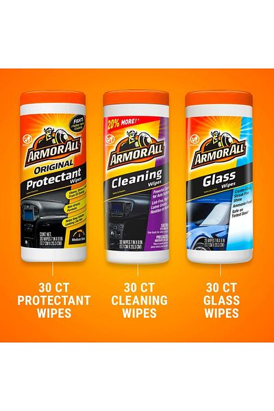Armor ALL Glass & Cleaning Wipes for Car Interior & Exterior, 30 Count (Pack of 3)
