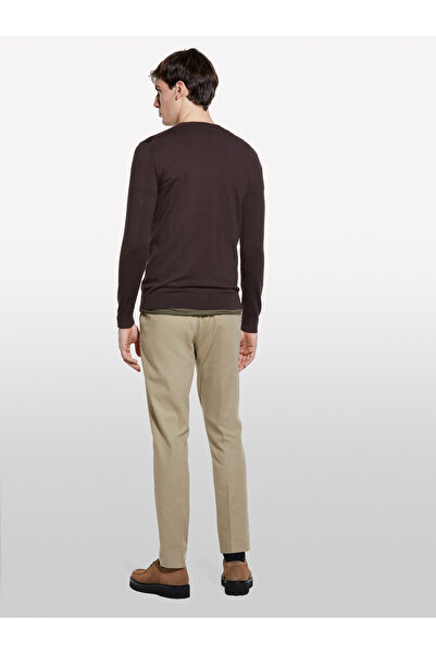Sisley Ανδρικό πουλόβερ με μακρύ μανίκι, καφέ σκούρο βαμβακερό μείγμα, κανονική εφαρμογή