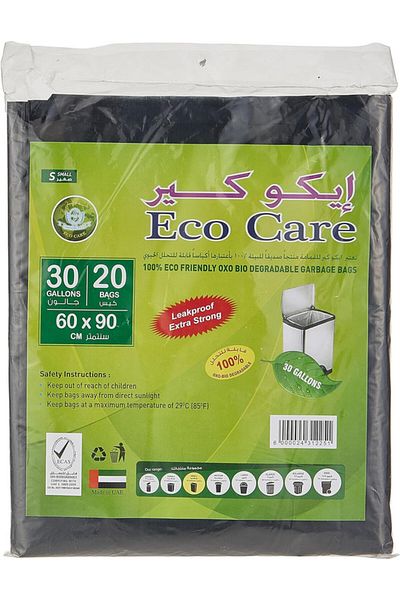 Eco Care Black Garbage Bag - 20 Count, 30 Gallons, 60X90Cm