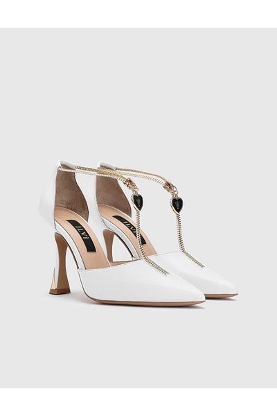 İLVİ Samira Genuine Leather Women's White Heeled Shoes