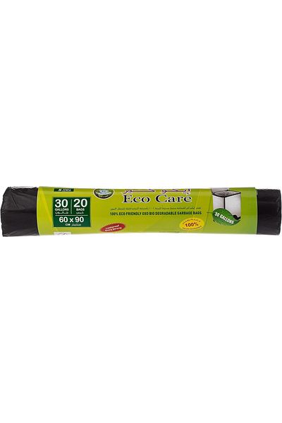 Eco Care Black Garbage Bag Roll - 20 Count, 30 Gallons, 60X90Cm