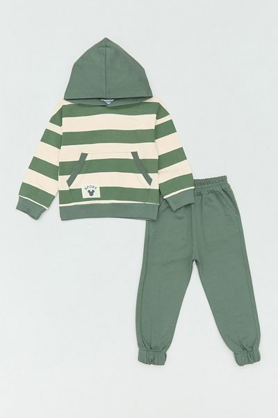 Fulla Moda 100% Cotton Striped Kangaroo Pocket Jogger Set of 2 Boys