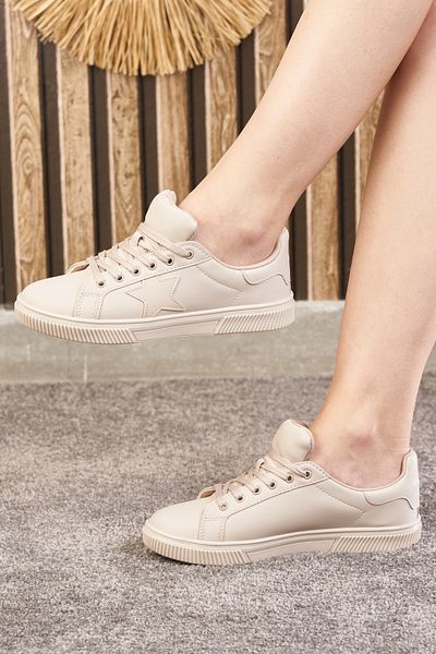 Nstil Pantofi bej - cu șireturi, cu detaliu stea, talpă zimțată, pantofi sport cu vârf oval 602