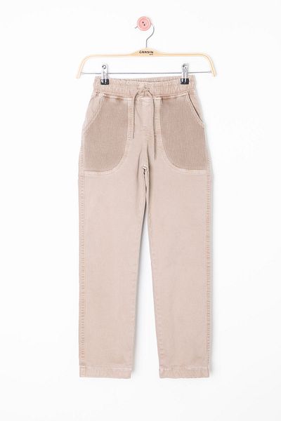 Cansın Mini Beige Pocket Woven Detailed Elastic Waist Boy's Linen Trousers 20417