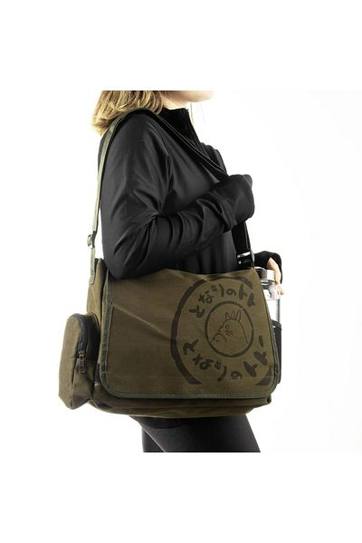 Köstebek Khaki Totoro Messenger Bag with Flap, Side Pocket and Water Bottle Compartment