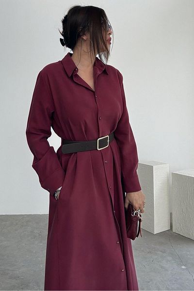 ELVAN TOLON Rochie cămașă cu curea burgundy
