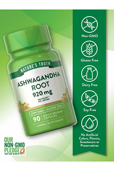 Nature's Truth Ashwagandha Capsules | 920 mg | 90 Count | Non-GMO & Gluten Free Supplement