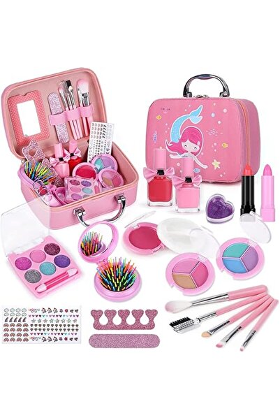 COOYA Kids Girls Makeup Kit, Washable Makeup Toys for Toddlers with Mermaid Pattern Tote Bag