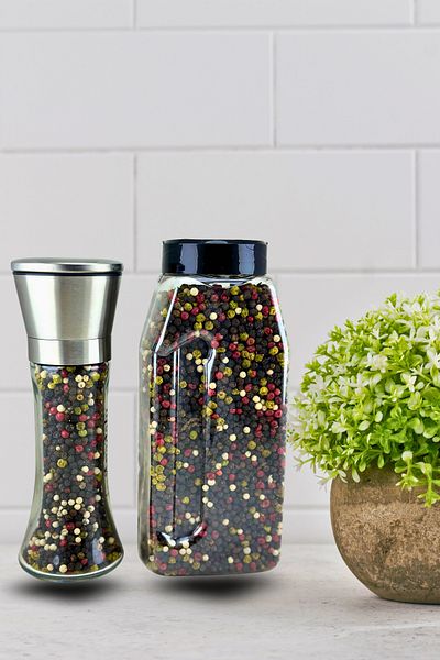 ANADOLU HASAT 480Gr 2-Piece Set with Flip Top Cover - Mixed Color Black Pepper Net and Mill
