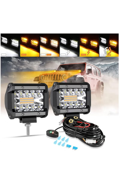 fulina 2 Pack Amber White LED Light Pod, 6 Modes12000LM,120W, Light Warning Light, for Headlights