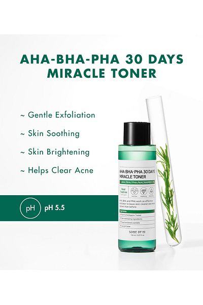 Some By Mi AHA BHA PHA 30 Days Miracle Toner - 30 ml - Mild Exfoliating Daily Facial Toner