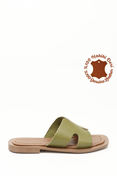 GÖNDERİ(R) Women/Girls Green Genuine Leather Slippers