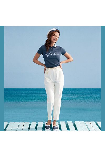 Giordano Women's High-Waist Relaxed Tapered Twill Jeans - Cotton Spandex Comfort