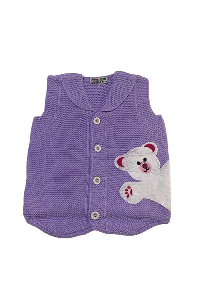 gogo bici Kız Çocuk Triko Yelek Ayıcık Lila Renk