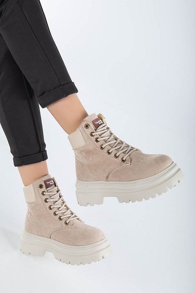 Ayakkabı Frekansı Luxes Γυναικείες μπότες με κορδόνια Tan Suede