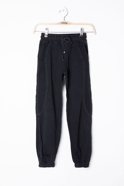Cansın Mini Black Boys' Linen Trousers with Elastic Waist and Legs 20409