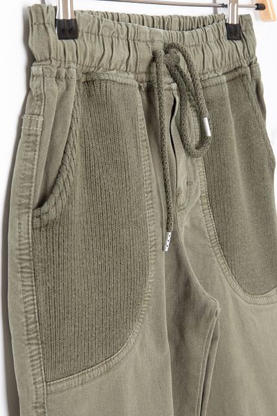 Cansın Mini Khaki Pocket Woven Detailed Boys' Linen Trousers with Elastic Waist 20414